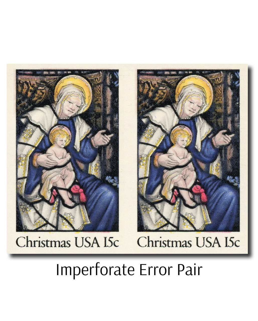 1842a - 1980 15c Christmas Epiphany Stained Glass Window, Imperf. Error