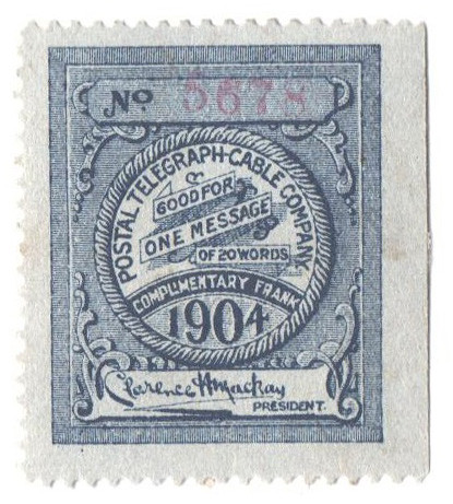 15T24 - 1904 Postal Telegraph Company, Blue on Blue Paper, Clarence H. Mackay Signature , Perf. 12