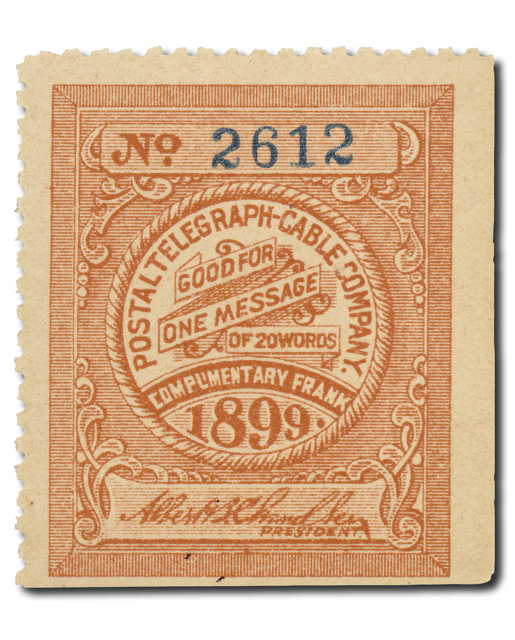 15T19 - 1899  Postal Telegraph Company, Orange Brown, Albert B. Chandler Signature, Perf. 12