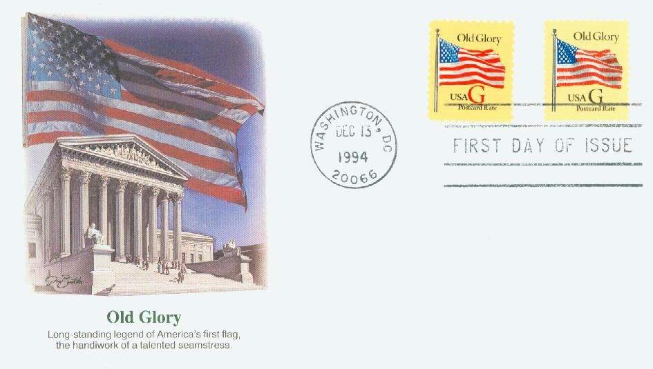 2879-80 - 1994 20c G-Rate Old Glory, Postcard Rate, First Day Cover