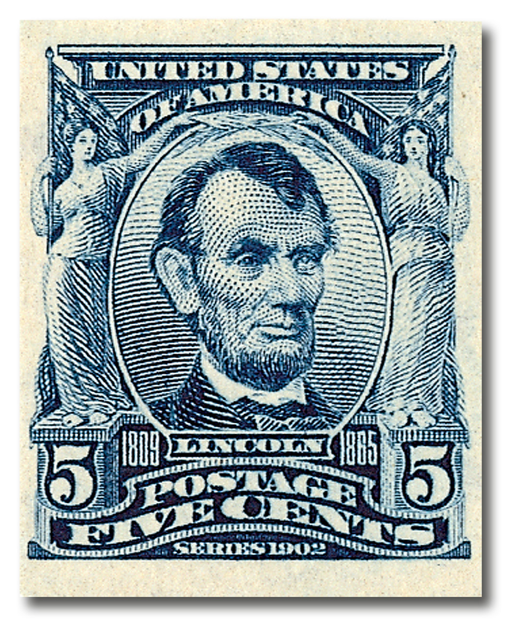 315 - 1908 5c Abraham Lincoln, Blue, Double Line Watermark