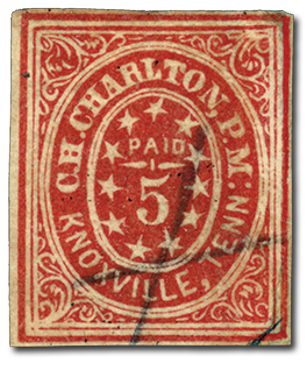 CSA47X1 - 1861 5c Knoxville, TN, Confederate Postmasters
