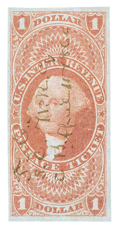 R74a - 1862-71 $1 U.S. Internal Revenue Stamp, Passage Ticket, Red, Imperf.