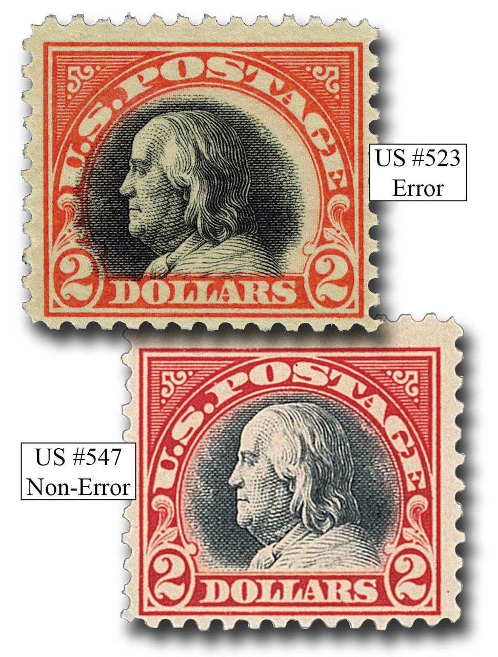 523/47 - 1918-20 $2.00 Franklin, Unwatermarked, Perf. 11, Set of 2 Stamps