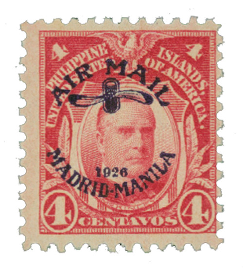 PHC2 - 1926 4c Philippine Islands Airmail, William McKinley, Carmine, Madrid-Manila Overprint in Violet