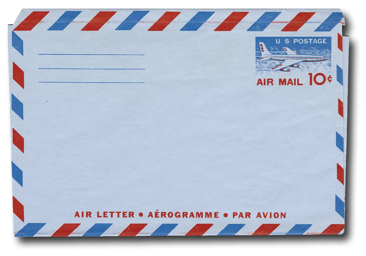 UC32 - 1959 10c Air Post Stamped Envelope, Jet Airliner, Blue & Red, Type II
