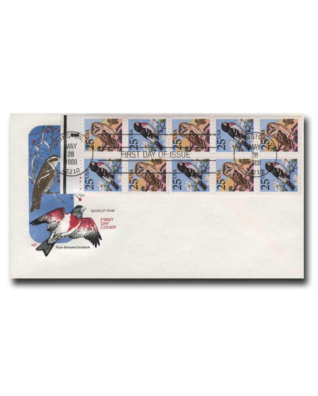 2285b - 1987-88 25c Grosbeak & Owl, Booklet Pane of 10 Stamps