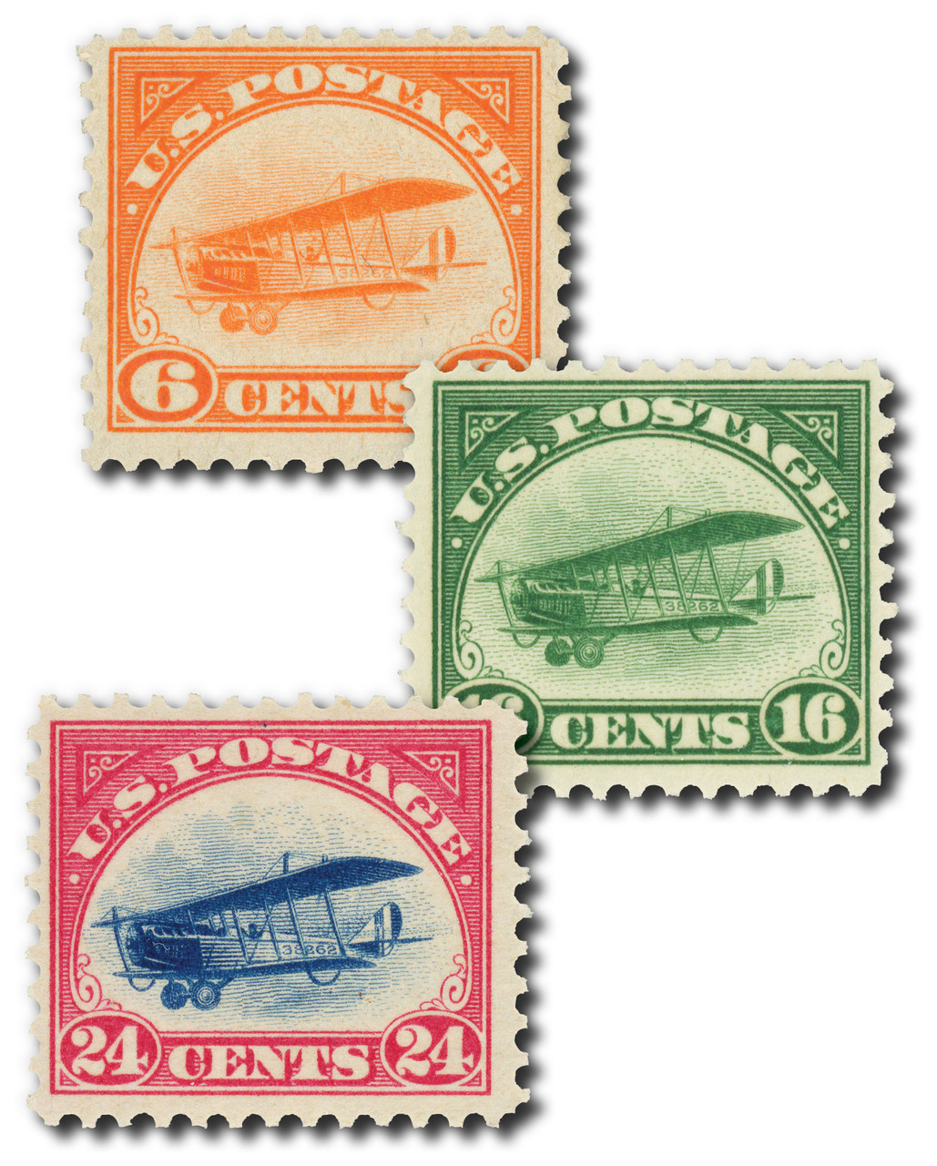 C1-3 - 1918 Curtiss Jenny, Set of 3 Stamps