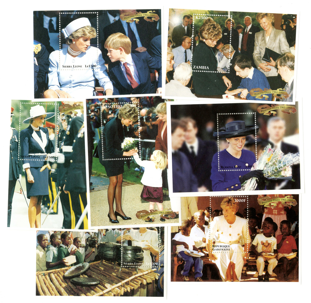 M6524 - Princess Diana Mint Souvenir Sheet Collection, Set of 7, Worldwide