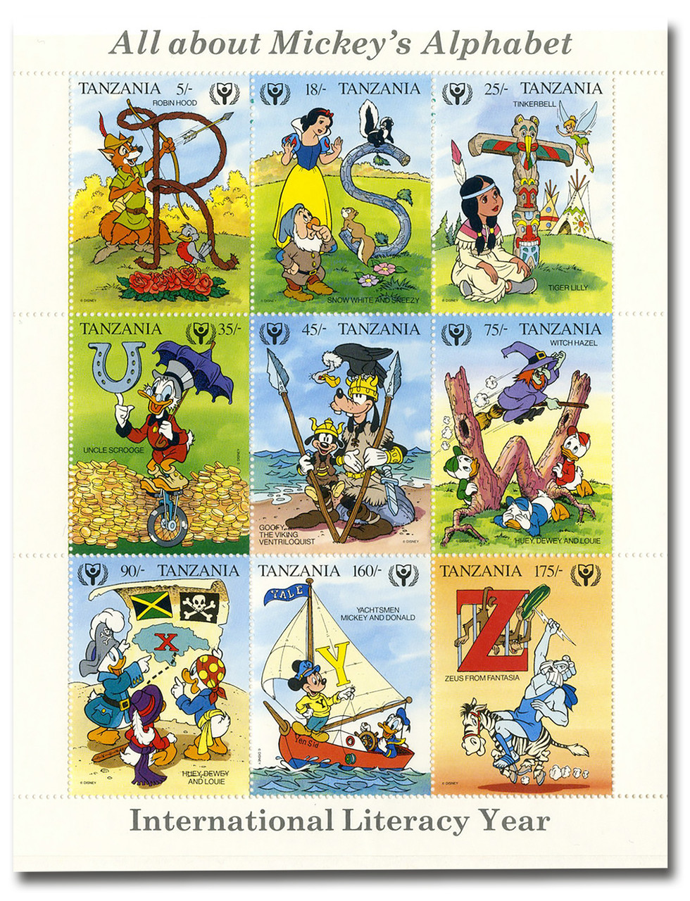 MDS506 - Mickey's ABC'S R-Z, sheet of 9, mint - Mystic Stamp Company