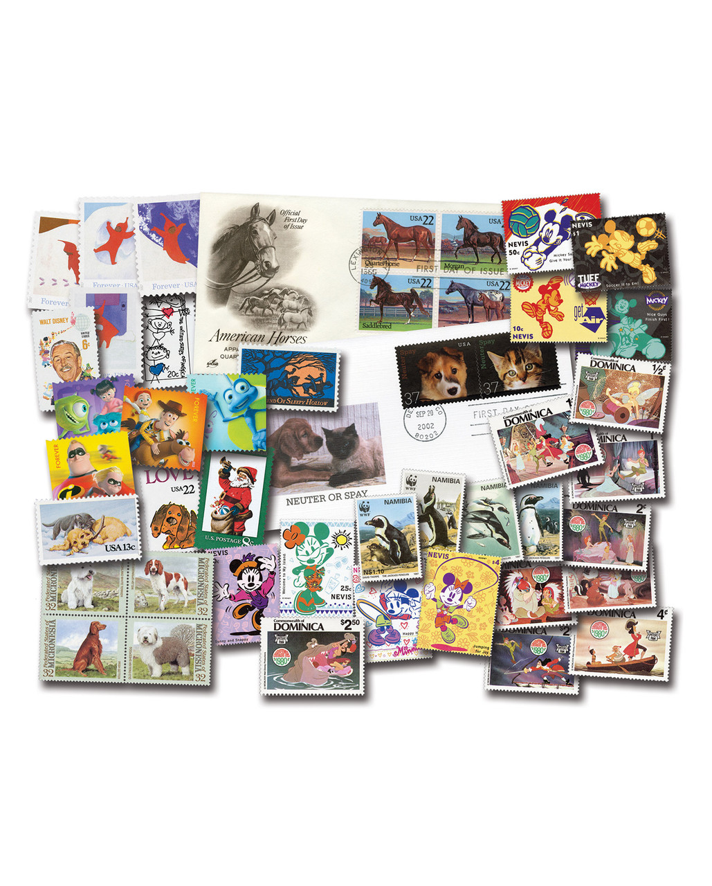 MXM003 - Stamps and Covers Collection, 95 US & 80 Foreign Stamps, Mint & Used Plus 5 U.S. First Day Covers