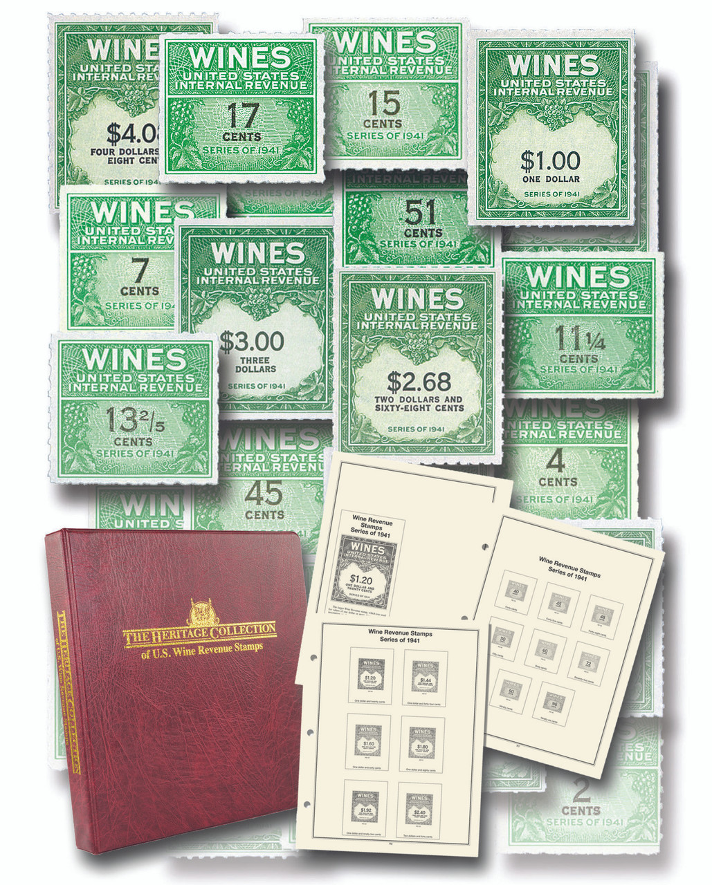 MUS116 - 1942-54 1/5c-$20 US Wine Revenues Collection, Mint, 59 Stamps with FREE Album