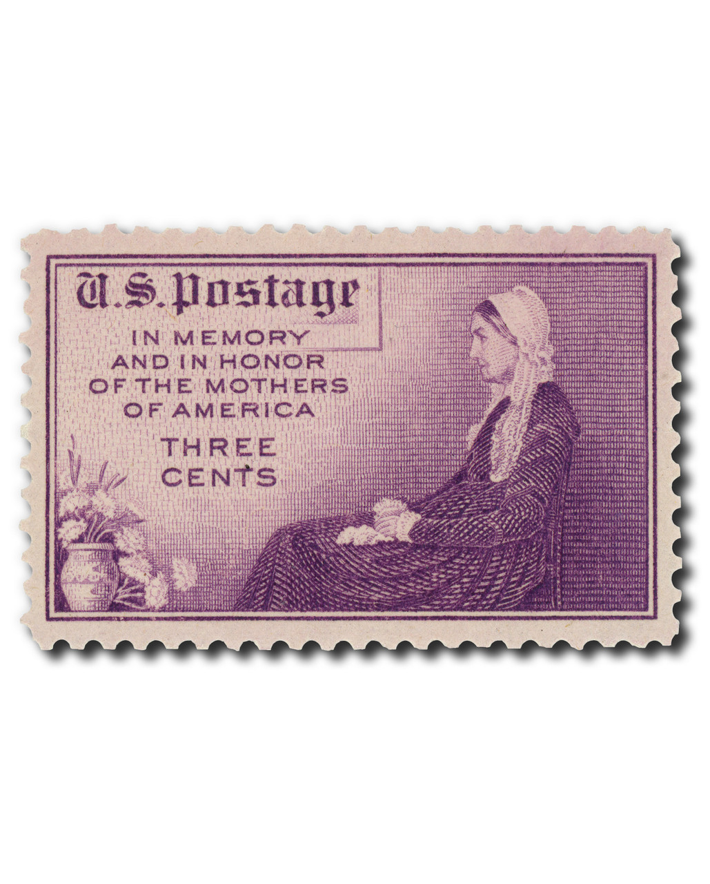 クイーンマザー 記念切手 738 - 1934 3c Mothers of America, Purple, Perf. 11 - Mystic Stamp
