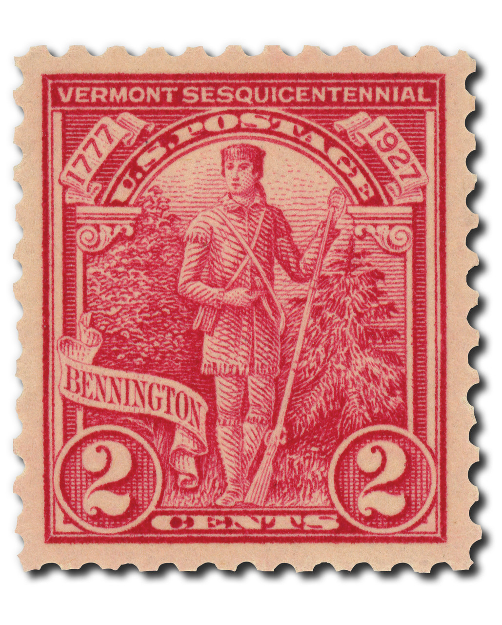 643 - 1927 2c Vermont Sesquicentennial, Carmine Rose