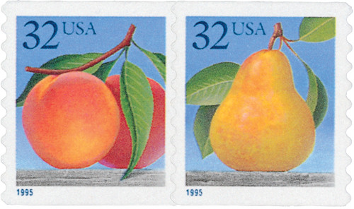 2495-95A - 1995 32c Flora & Fauna Series: Peaches & Pear, Coil Pair