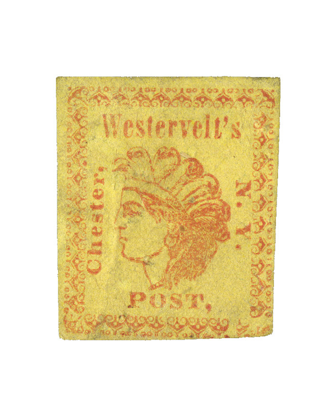 144L9 - 1864 Westervelt's Post, Red on Pink Paper