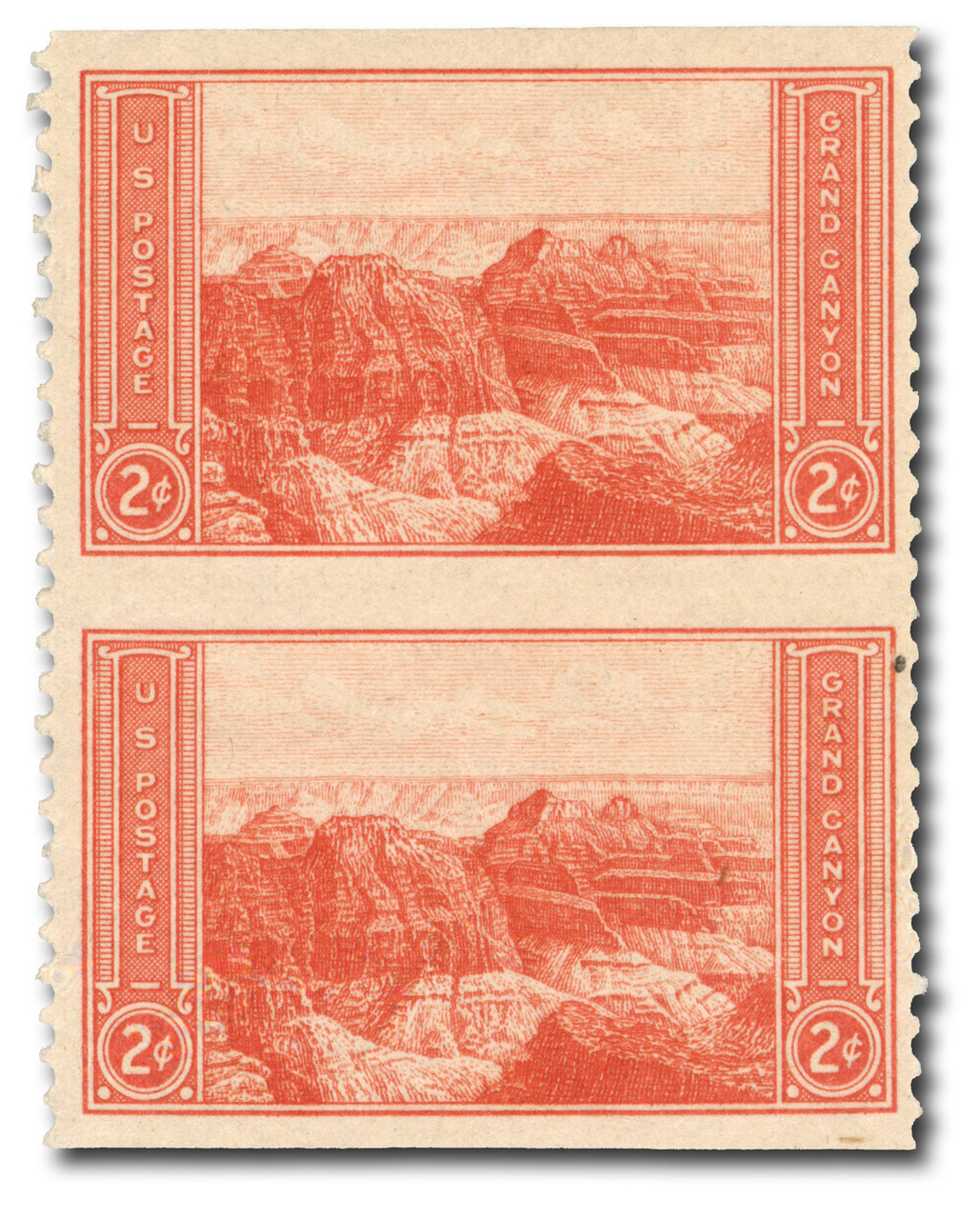 741a - 1934 2c Grand Canyon, Arizona, Red, Perf.11, Vertical Pair, Imperf. Horizontal