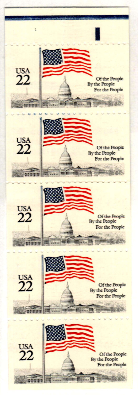 2116a - 1985 22c Flag over Capitol, Booklet Pane of 5 Stamps