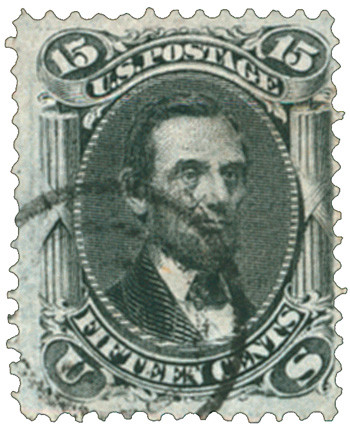 98 offer - 1868 15c Abraham Lincoln, Black, F Grill, Perf. 12