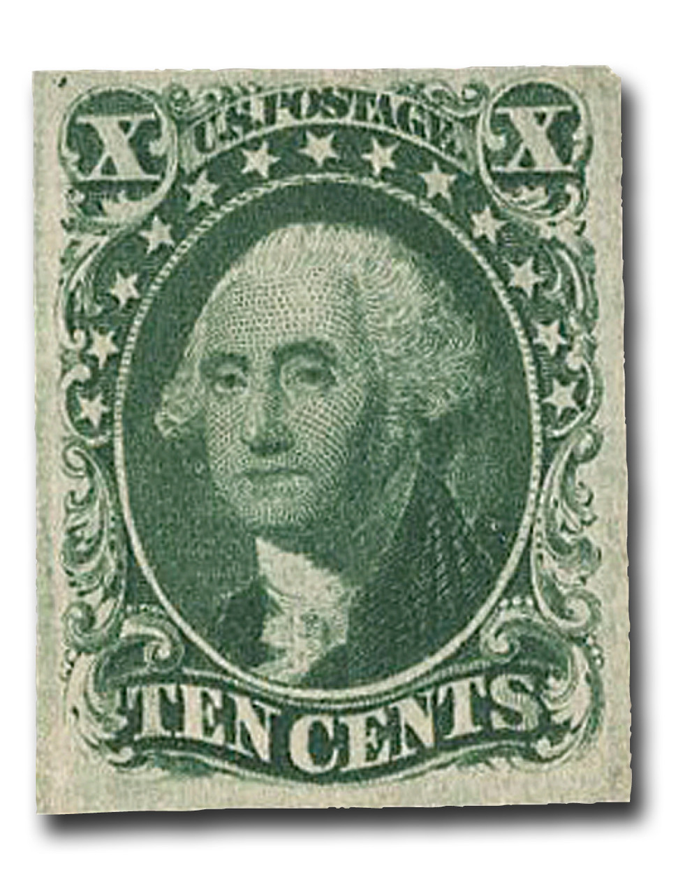 【稀少】Dot Dot Dot 10 / 2005 14 - 1855 10c Washington, Green, Type II, Imperf. - Mystic Stamp