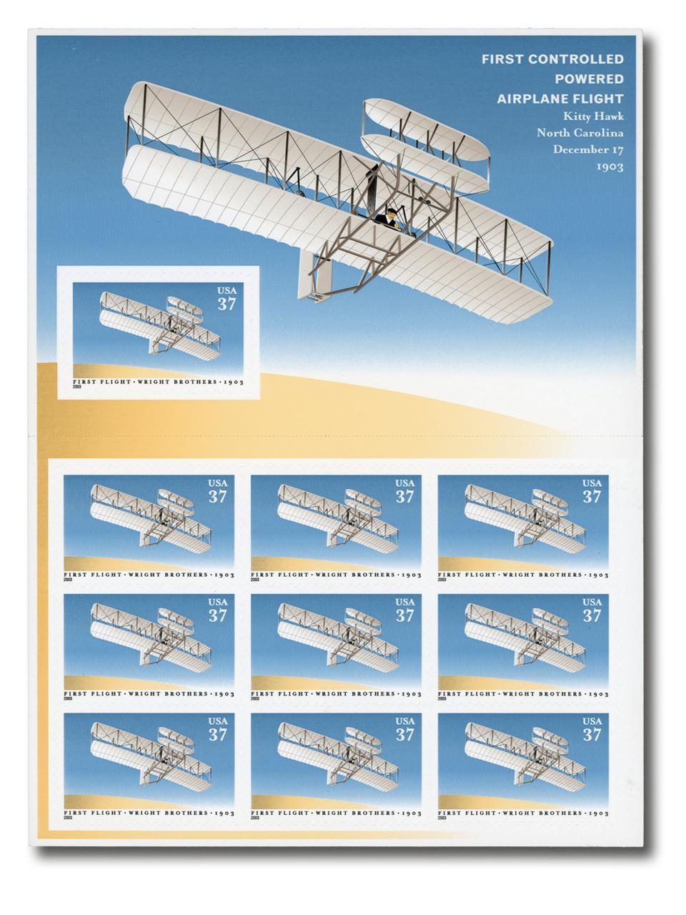 3783 - 2003 37c First Flight Centenary, Sheet of 10 Stamps