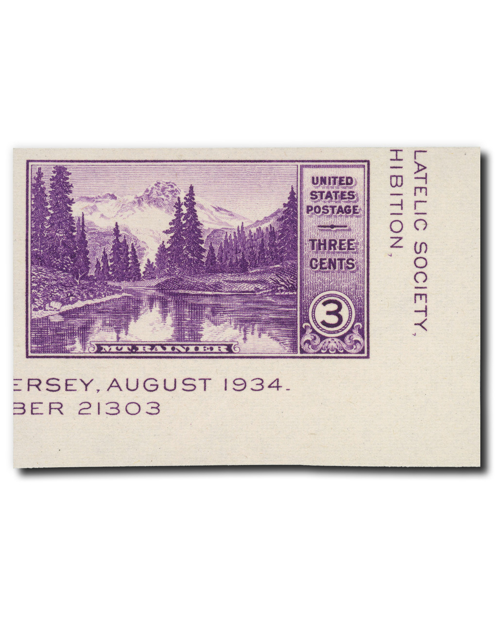 770a - 1935 3c Mt. Rainier, Washington, Deep Purple, Single from Souvenir Sheet, Imperf.