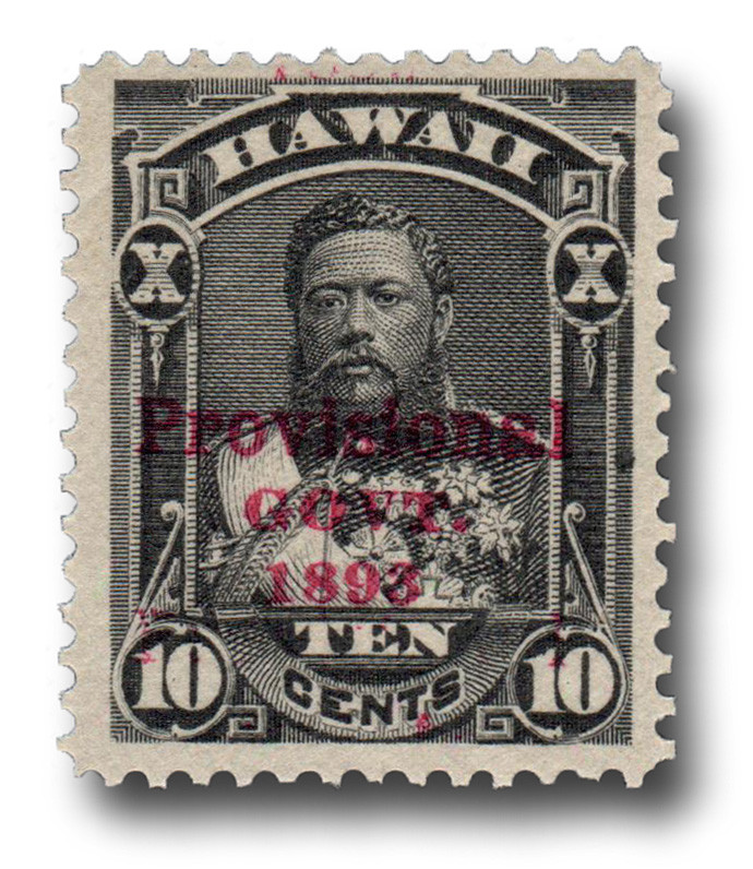 H61f - 1893 10c King David Kalakaua, Black, Hawaii, Double Red Overprint III