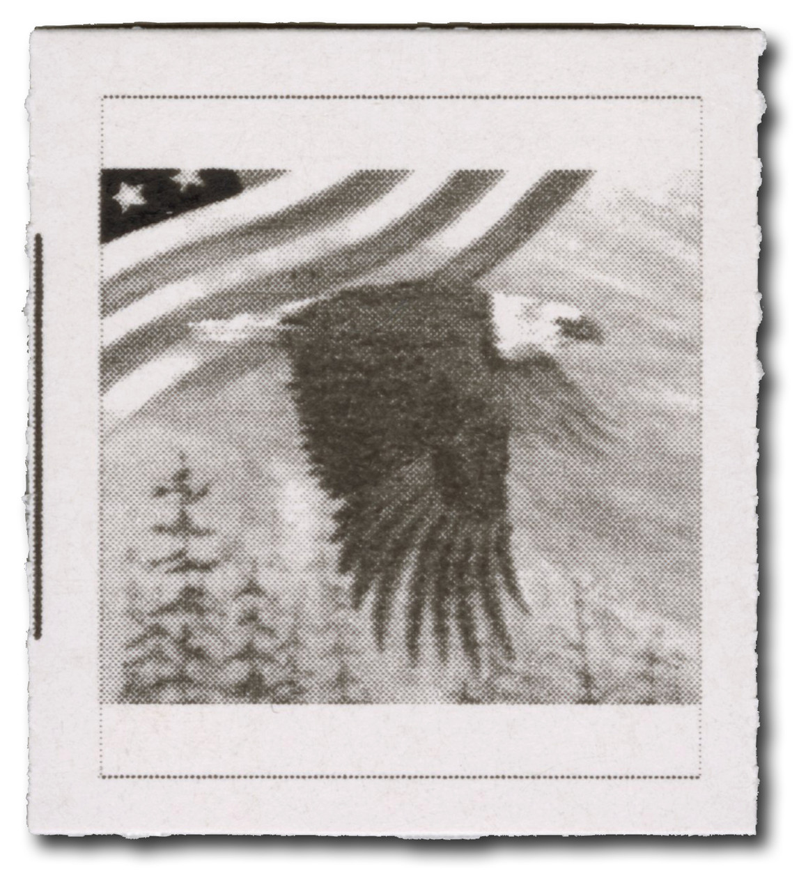 TD120 - 1989 Gray, Test Stamp, Flag and Eagle Over Trees, Rouletted