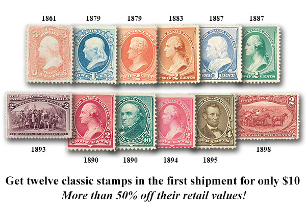 KP335 - 12 Classic US Stamps - Mystic Stamp Company