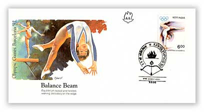 40813 - 1992 OLYS India Balance Beam FDC - Mystic Stamp Company