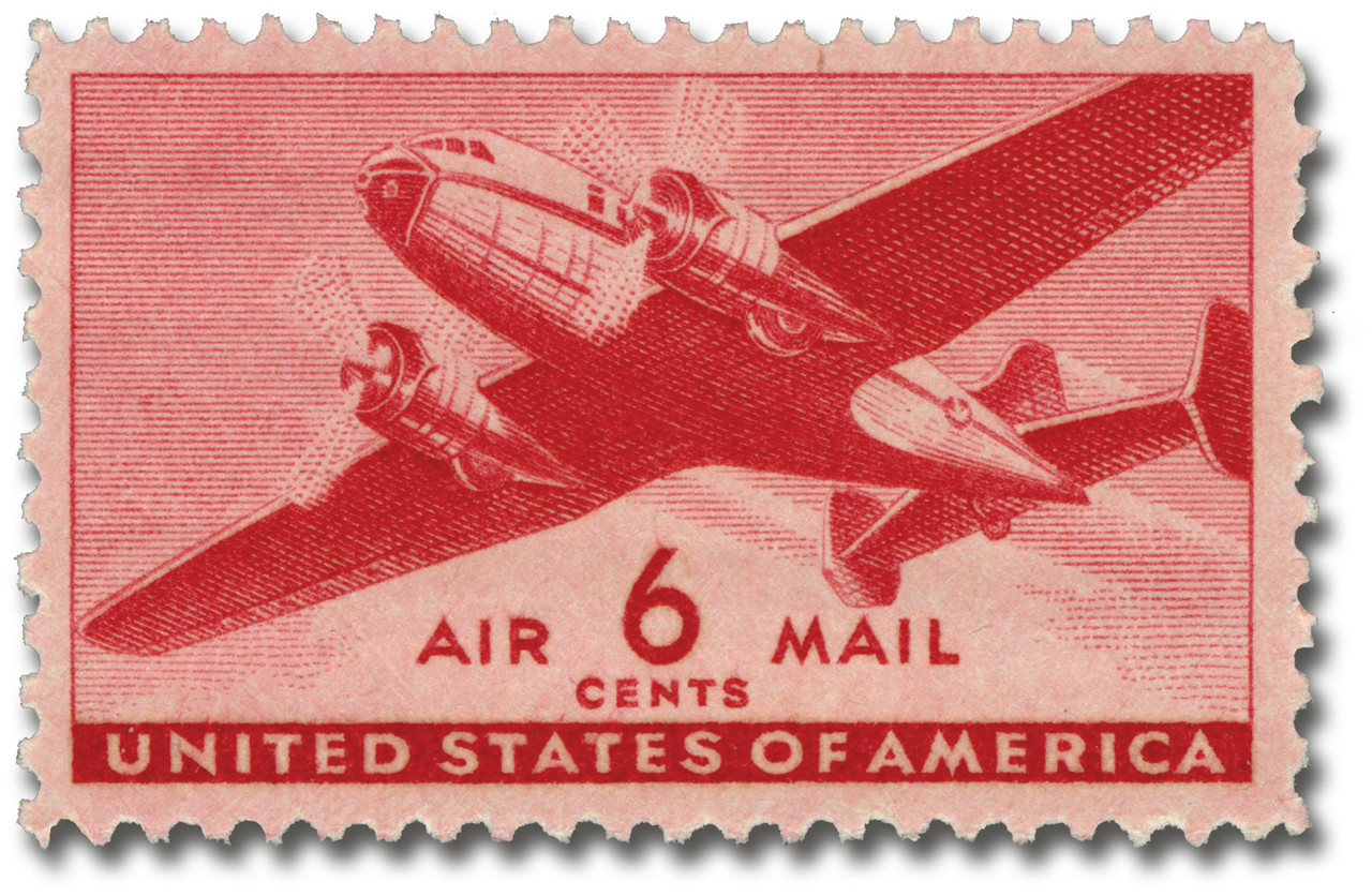 C25 - 1941 6c Twin-Motored Transport Plane, Carmine - Mystic Stamp
