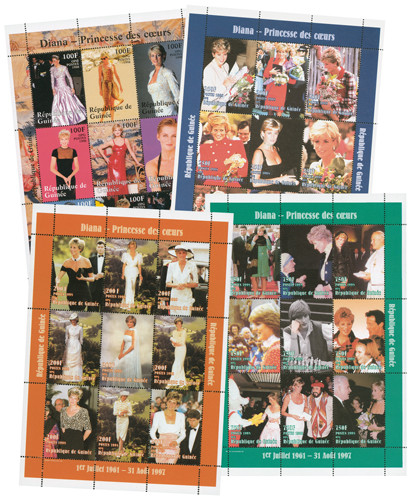 M6024 - Guinea Diana Princess of Hearts 4 Sheets