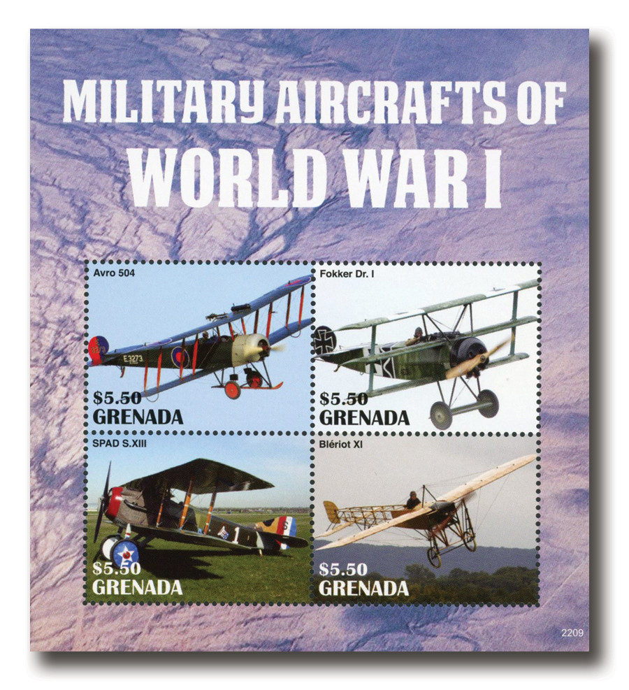MFN505 - 2022 $5.50 Avro 504, Military Aircrafts of World War I, Mint Sheet of 4, Grenada