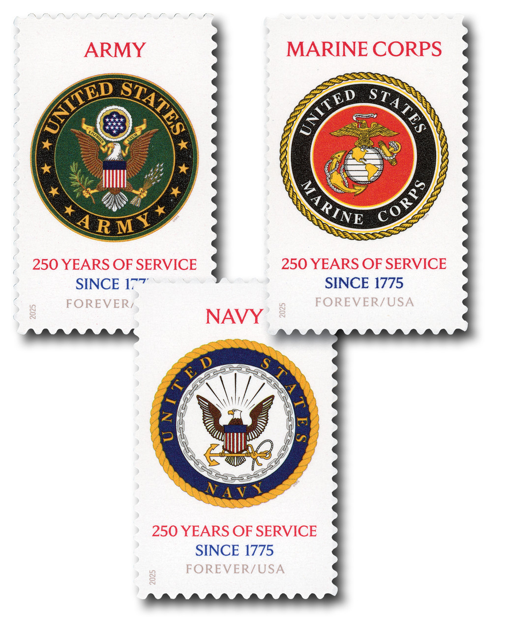 切手3 6003-05 - 2025 73c Celebrating 250 Years, US Army, US Navy, US