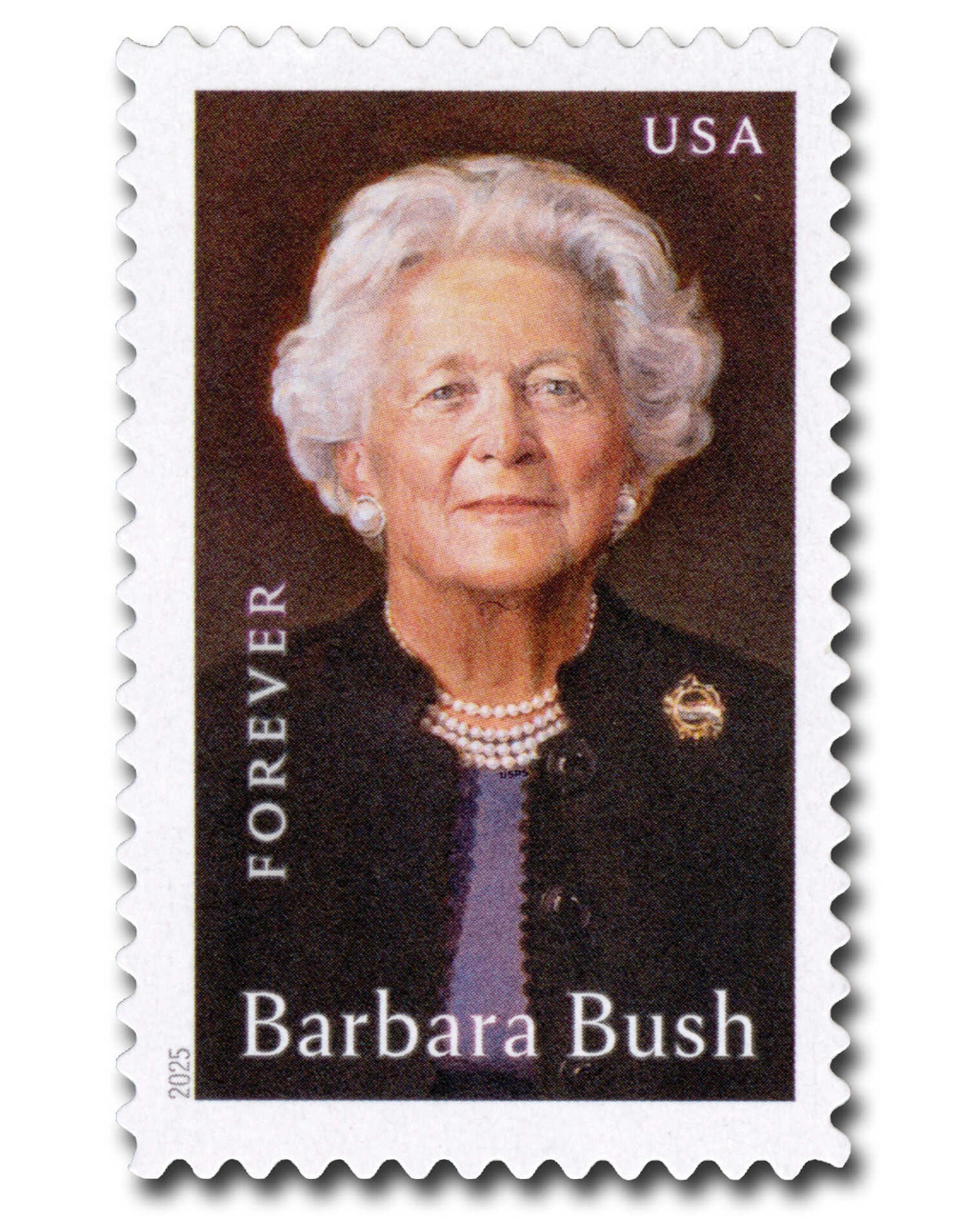 バーバラ・ブッシュ　直筆サインカード 6022 - 2025 First-Class Forever Stamp - Barbara Bush - Mystic