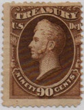 O113 - 1879 90c Treasury Department Official, Brown, Soft Paper
