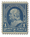 247 - 1894 1c Franklin, Blue, Unwatermarked, Perf. 12
