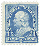 247 - 1894 1c Franklin, Blue, Unwatermarked, Perf. 12