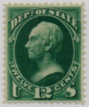 O63 - 1873 12c Department of State Official, Dark Green, Hard Paper
