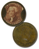EP96a - 1862 5c Jefferson, J. Gault, Encased Postage with Ribbed Frame