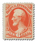 O18 - 1873 6c Department of the Interior Official, Vermilion, Hard Paper