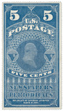 PR5 - 1875 5c Newspaper & Periodical Stamp - hard paper, no gum, dull blue