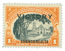 PH494 - 1945 1p Barasoain Church, Red Orange, Black, Philippine Islands, Victory & Commonwealth Overprint in Black