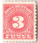 R198 - 1914 3c U.S. Internal Revenue Stamp, Rose, Single Line Watermark, Perf. 10