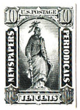 PR15P4 - 1875 10c Newspaper & Periodical, Black, Plate Proof on Card