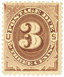 J3 - 1879 3c Postage Due Stamp - brown