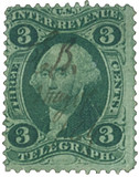 R19 - 1862-71 3c U.S. Internal Revenue Stamp, Telegraph, Green, Perf. 12