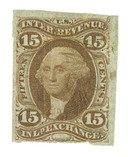 R40a - 1862-71 15c U.S. Internal Revenue Stamp, Inland Exchange, Brown, Imperf.