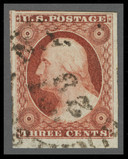 MRS502 - 1856 3c Brownish-Carmine Washington Used Sheet Margin Single