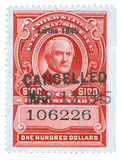 R433 - 1945 $100 U.S. Internal Revenue Stamp, Carmine, No Gum